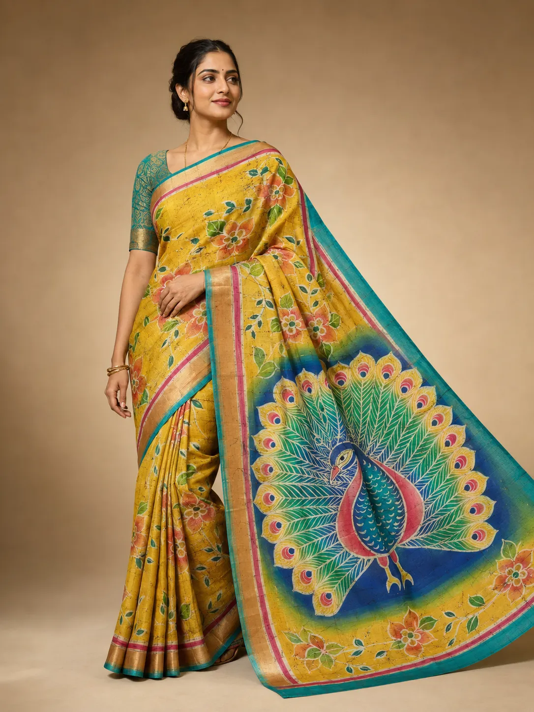 Plum Heritage Wax Batik Saree — handloom Tussar Silk Batik saree by Naholi
